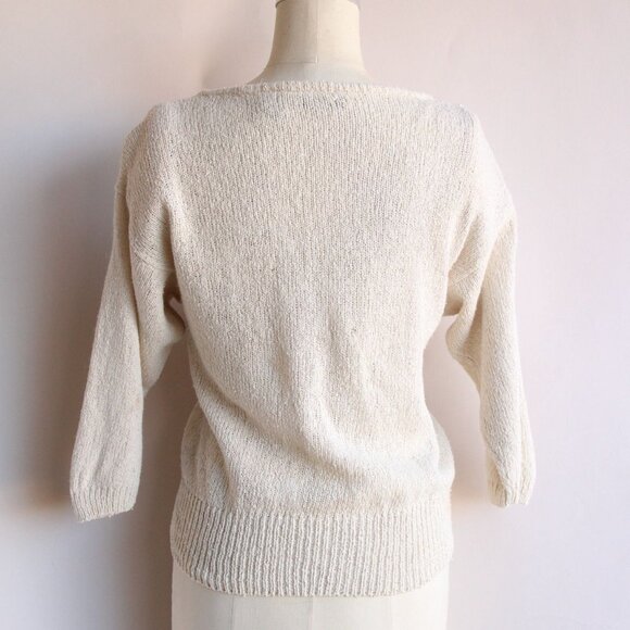 Vintage 1980s Sweater, Bonnie Boerer Ivory Pullover with Fringed Beading, - Picture 8 of 10